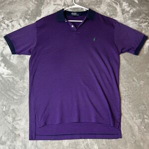 VTG Polo Ralph Lauren Mens Striped Polo Shirt Purple Navy Size Medium